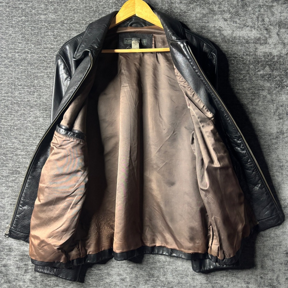 Banana Republic Mens Black Leather Jacket Full Zip Lined Medium Moto Motorcycle - Picture 3 of 12